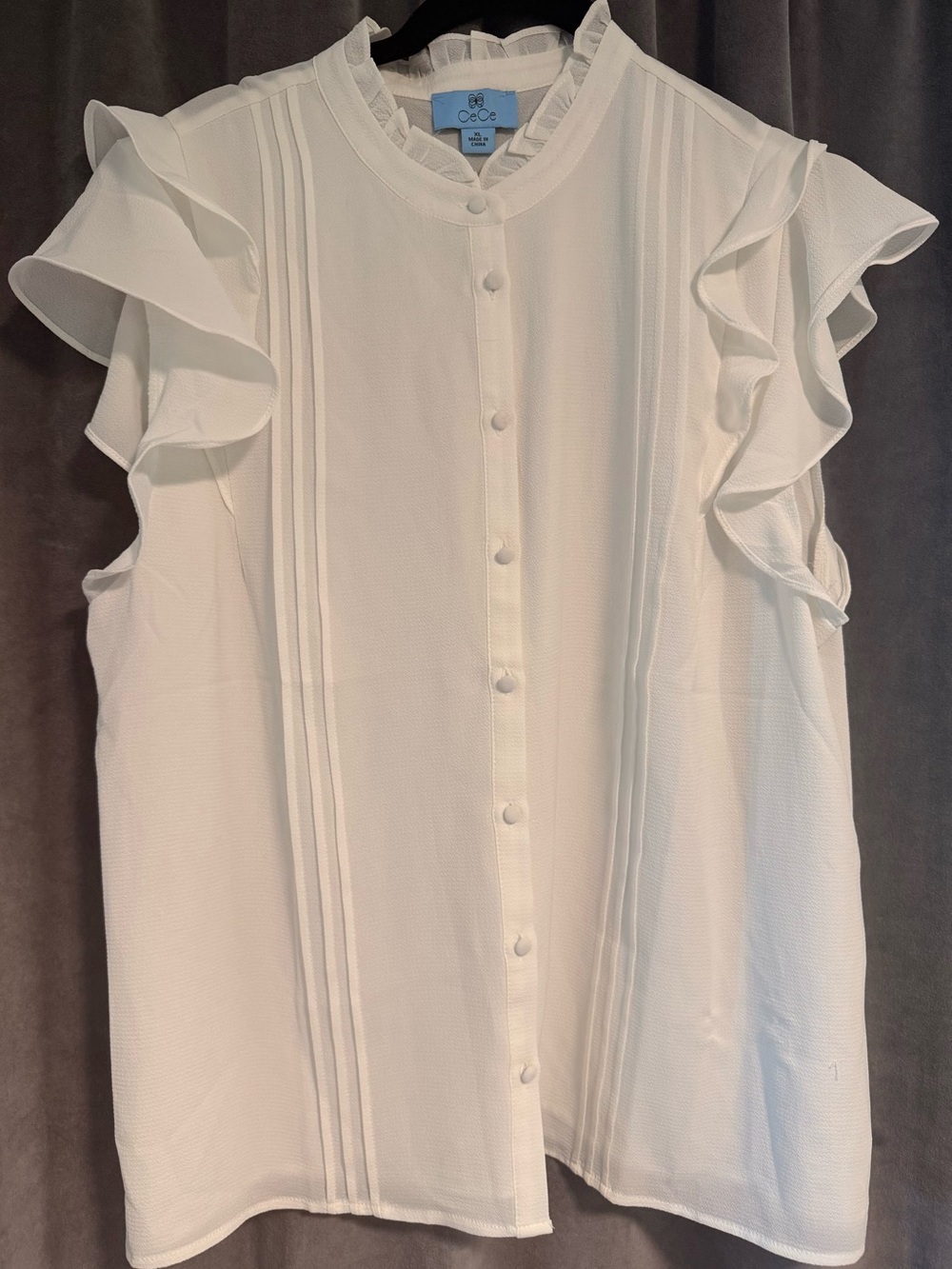 CeCe Ivory Ruffle-Sleeve Button Front Blouse sz XL NWOT